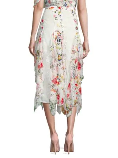 Shop Alice And Olivia Yula Silk Midi Skirt In Floral Soiree Soft White