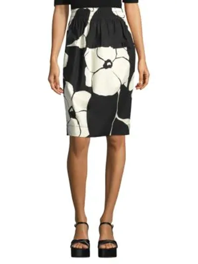 Shop Marc Jacobs Elasticated Cotton Monochrome Floral Skirt In Black White