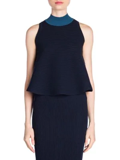 Shop Fendi Rib Knit Swing Top In Navy Blue