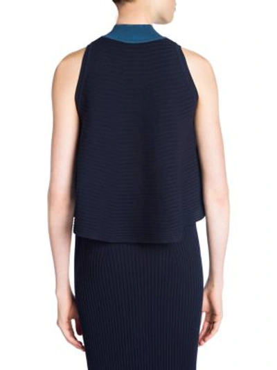 Shop Fendi Rib Knit Swing Top In Navy Blue