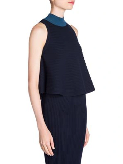 Shop Fendi Rib Knit Swing Top In Navy Blue