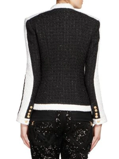 Shop Balmain Bicolor Tweed Blazer In Black White
