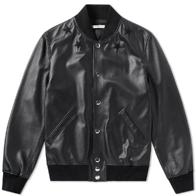 Shop Givenchy Tonal Leather Varsity Jacket In Black