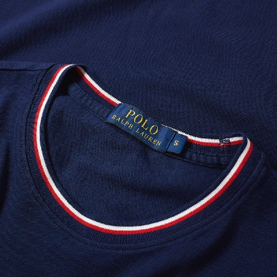 Shop Polo Ralph Lauren Tricolor Tipped Pique Tee In Blue