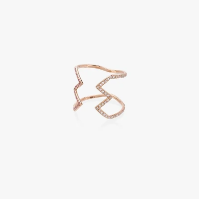 Shop Sabine Getty Rose Gold Open Ziggy Ring With Diamond And Sapphire In Metallic