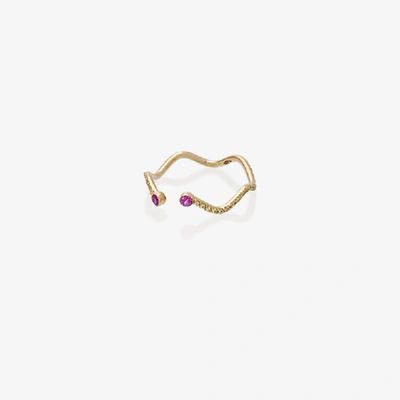 Shop Sabine Getty 18k Yellow Gold Wiggly Snake Ring With Sapphires In Metallic