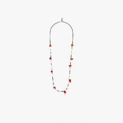 Shop Saint Laurent 'tribal' Halskette Mit Roten Perlen In Black