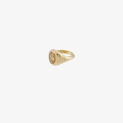 Shop Retrouvai 14k Yellow Gold Owl Signet Ring In Metallic