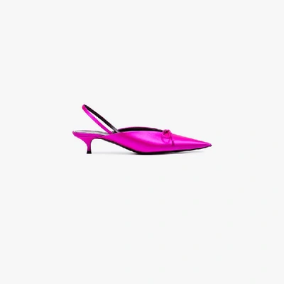 Shop Balenciaga Pink Knife 40 Satin Kitten Heels In Pink/purple