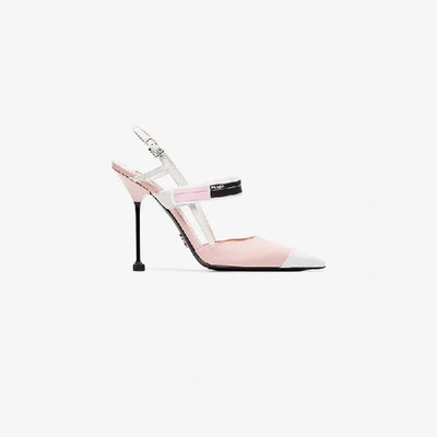 Shop Prada Pink Logo 110 Leather Pumps In Pink&purple