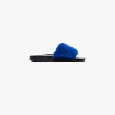 Shop Givenchy Blue Fur Slides