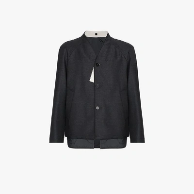 Shop Jil Sander Wool Collarless Jacket In Grey
