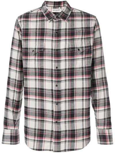 Shop Saint Laurent Plaid Fitted Shirt In White