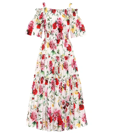 Shop Dolce & Gabbana Off-the-shoulder Cotton Dress In Multicoloured