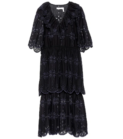 Shop See By Chloé Embroidered Cotton Dress In Black