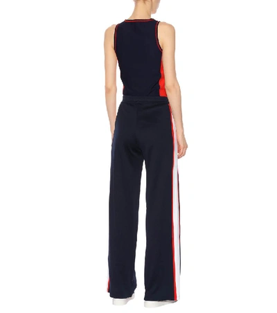 Shop Tory Sport Cotton-blend Striped Trackpants In Blue