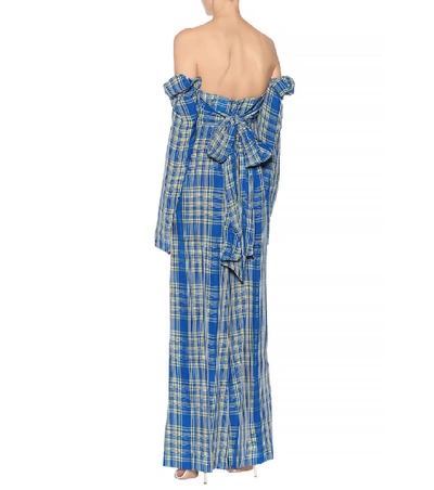 Shop Rosie Assoulin Off-the-shoulder Plaid Jumpsuit In Blue