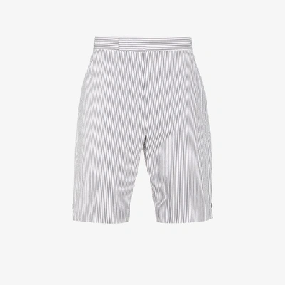Shop Thom Browne Striped Linen Shorts