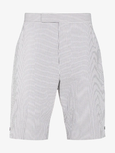 Shop Thom Browne Striped Linen Shorts