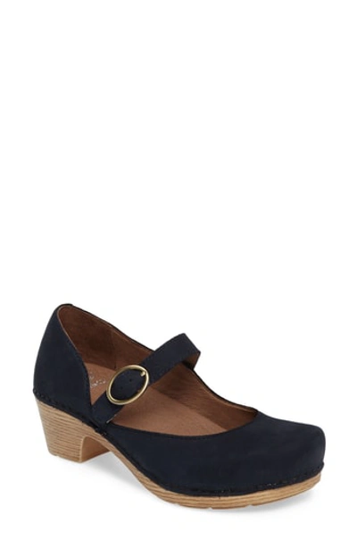 Dansko Missy Mary Jane Pump In Navy Milled Nubuck Leather | ModeSens