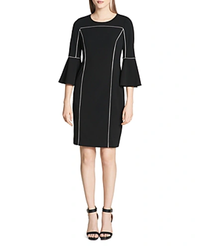 Shop Calvin Klein Piped Bell-sleeve Dress In Black