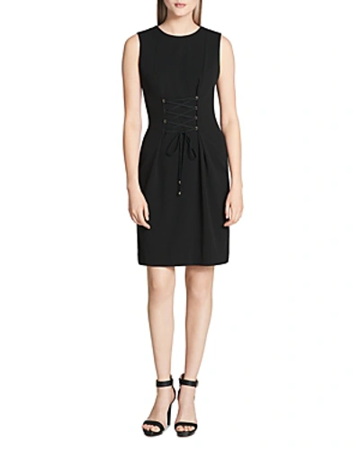 Shop Calvin Klein Sleeveless Lace Up Detail Sheath Dress In Black