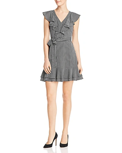 Shop Joa Ruffled Striped Dress In Black Stripe