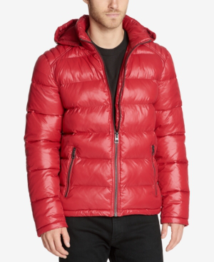Guess Men's Hooded Puffer Coat In Red | ModeSens
