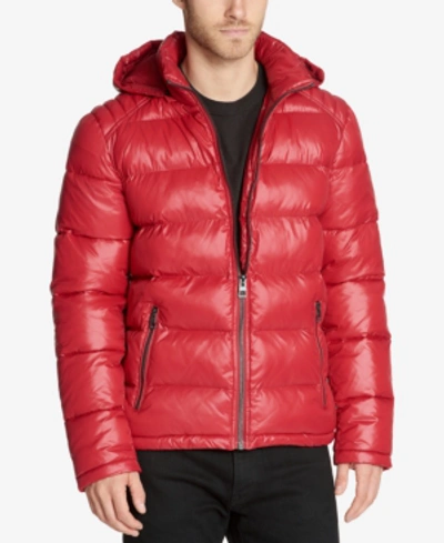 Guess Men's Hooded Puffer Jacket In Crimson | ModeSens