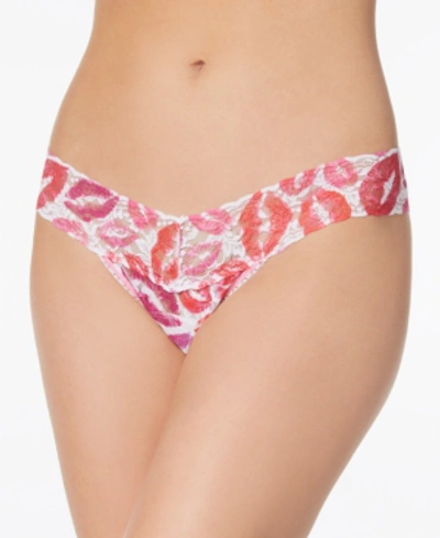 Shop Hanky Panky Printed Low-rise Lace Thong In Pink Color