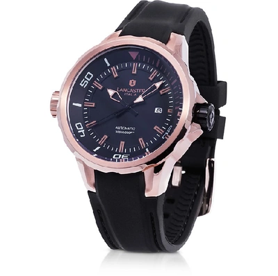 Shop Lancaster Montres Homme Space Shuttle - Montre Homme En Acier Inoxydable Or Rose Avec Bracelet En Silicone Noi In Noir