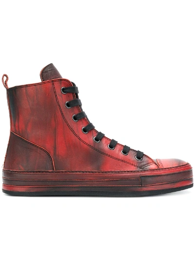 Shop Ann Demeulemeester Blanche Faded Hi-top Sneakers - Red