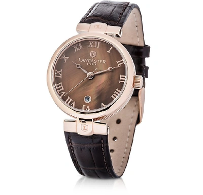 Shop Lancaster Women's Watches Chimaera Rose Gold Stainless Steel And Brown Croco Leather Watch