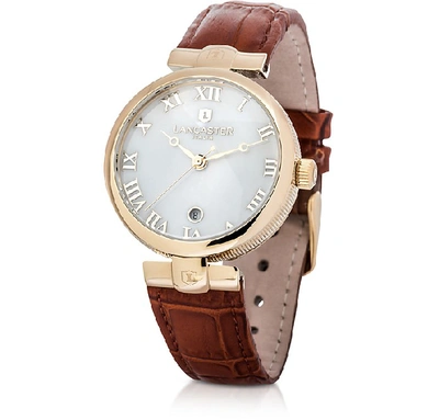 Shop Lancaster Montres Femme Chimaera - Montre Femme En Acier Inoxydable Or Avec Bracelet En Cuir Imprimé Croco In Marron