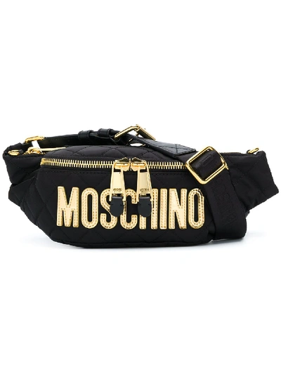 Shop Moschino Nylon Logo Patch Belt Bag In Black
