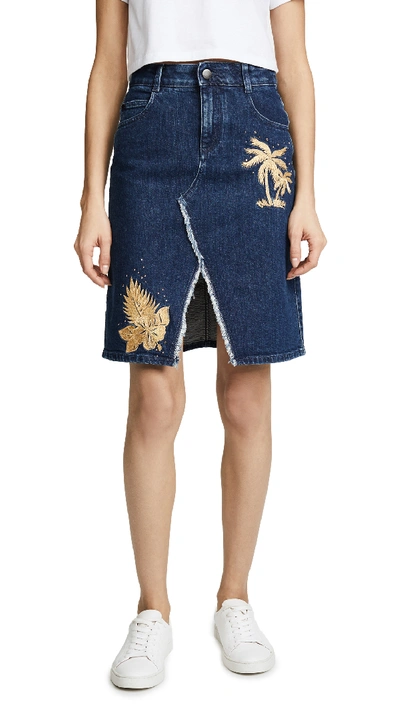 Shop Stella Mccartney Embroidered Denim Skirt In Midnight