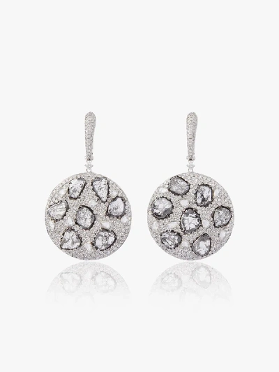 Shop Saqqara 18k White Gold And Diamond Disc Earrings In Metallic