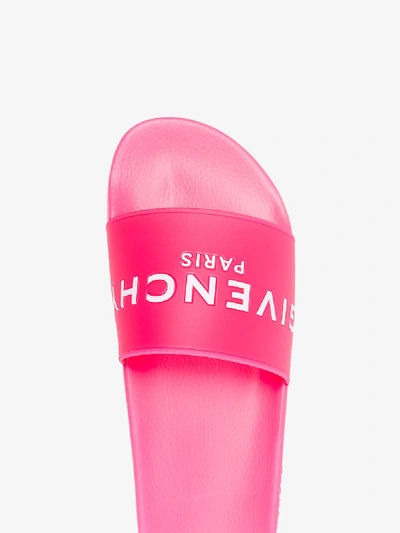 Shop Givenchy Pink Logo Embossed Slides In Pink&purple