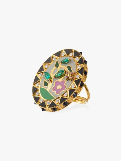 Shop Holly Dyment 18k Gold And Diamond Flower Ring In Metallic