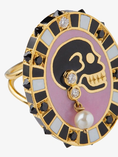 Shop Holly Dyment 18k Yellow Gold And Multicoloured Diamond Memento Mori Skull Ring In Metallic