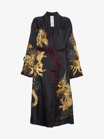 Shop Ashish Kimono Silk Dragon Embroidered Jacket In Black