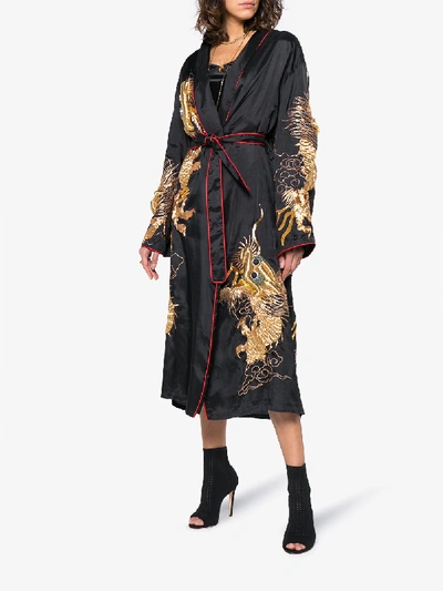 Shop Ashish Kimono Silk Dragon Embroidered Jacket In Black