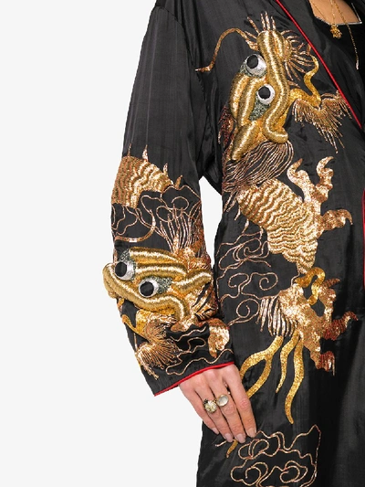 Shop Ashish Kimono Silk Dragon Embroidered Jacket In Black