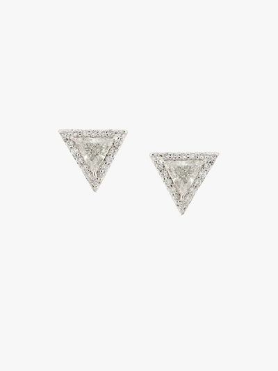 Shop Lizzie Mandler Fine Jewelry 18k White Gold Trillion Diamond Pavé Stud Earrings In Metallic