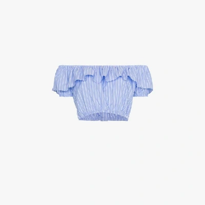 Shop Miu Miu Off-shoulder Strap Cropped Top In Blue
