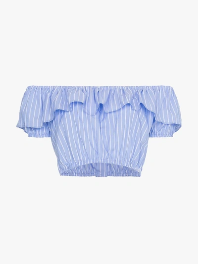 Shop Miu Miu Off-shoulder Strap Cropped Top In Blue