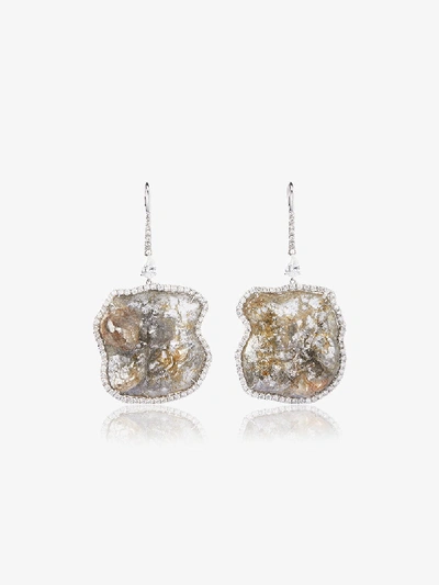 Shop Saqqara 18k White Gold Mountain Diamond Earrings In Green