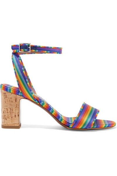 Shop Tabitha Simmons Leticia Striped Twill Sandals In Blue