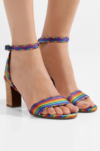 Shop Tabitha Simmons Leticia Striped Twill Sandals In Blue