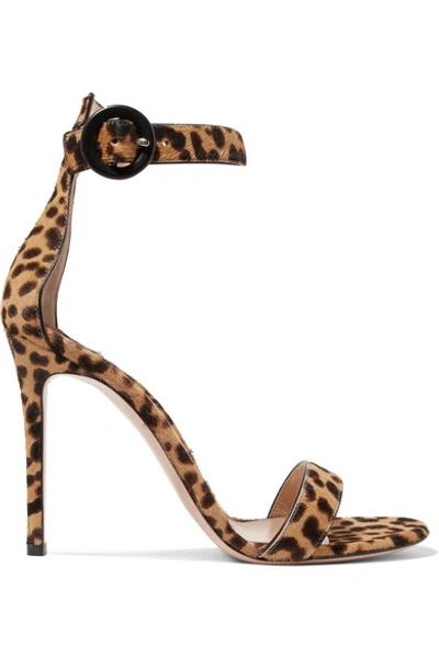 Shop Gianvito Rossi Portofino 100 Leopard-print Calf Hair Sandals In Leopard Print